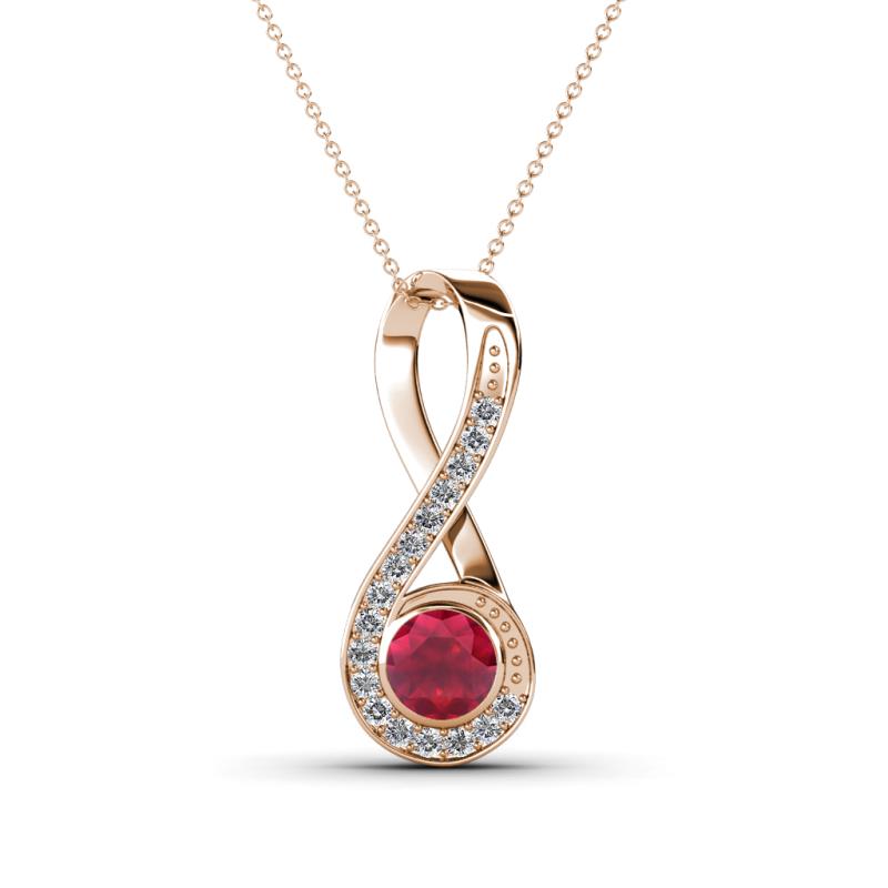Mandana 5.00 mm Round Ruby and Diamond Vertical Infinity Pendant Necklace 