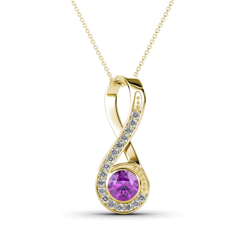 Mandana 5.00 mm Round Amethyst and Diamond Vertical Infinity Pendant Necklace 