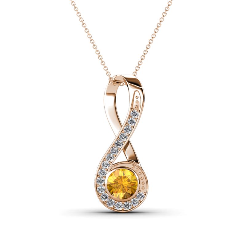Mandana 5.00 mm Round Citrine and Diamond Vertical Infinity Pendant Necklace 