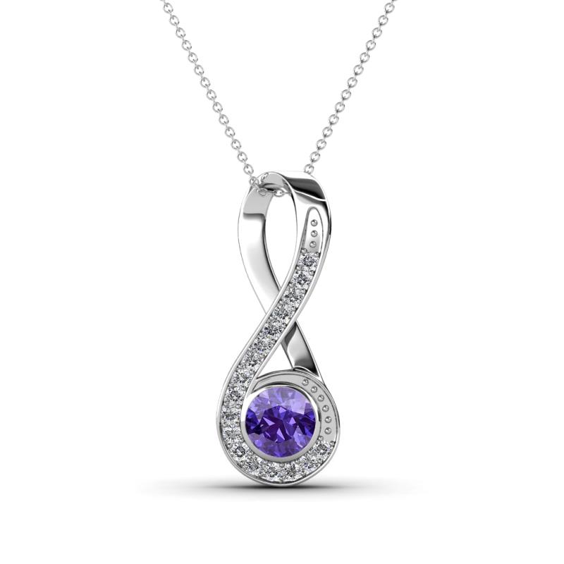 Mandana 5.00 mm Round Iolite and Diamond Vertical Infinity Pendant Necklace 