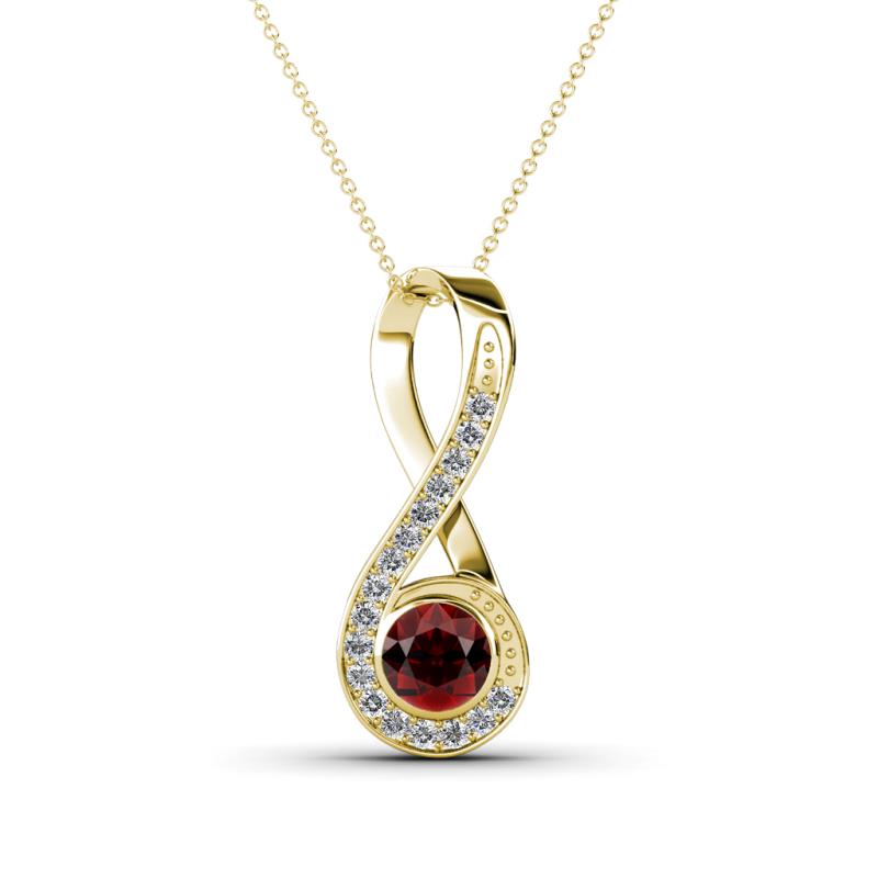 Mandana 5.00 mm Round Red Garnet and Diamond Vertical Infinity Pendant Necklace 