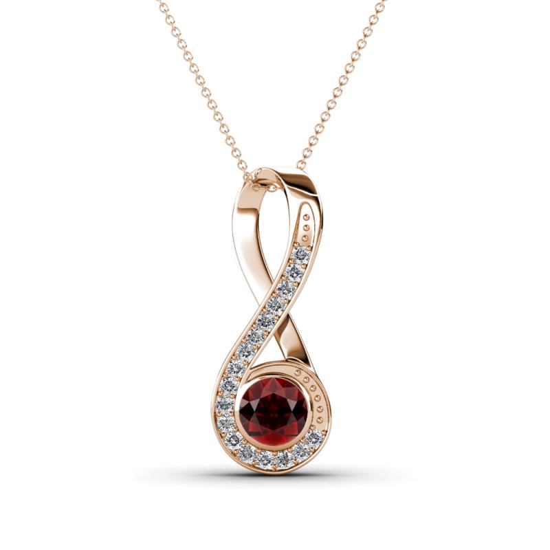 Mandana 5.00 mm Round Red Garnet and Diamond Vertical Infinity Pendant Necklace 