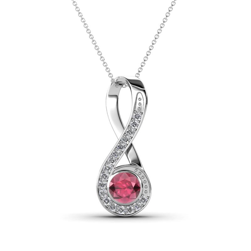 Mandana 5.00 mm Round Rhodolite Garnet and Diamond Vertical Infinity Pendant Necklace 