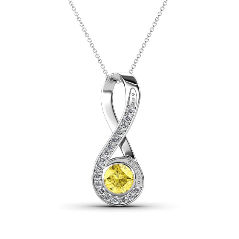 Mandana 5.00 mm Round Lab Created Yellow Sapphire and Diamond Vertical Infinity Pendant Necklace 