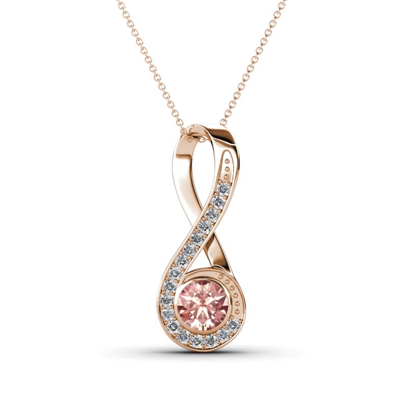 Mandana 5.00 mm Round Morganite and Diamond Vertical Infinity Pendant Necklace 