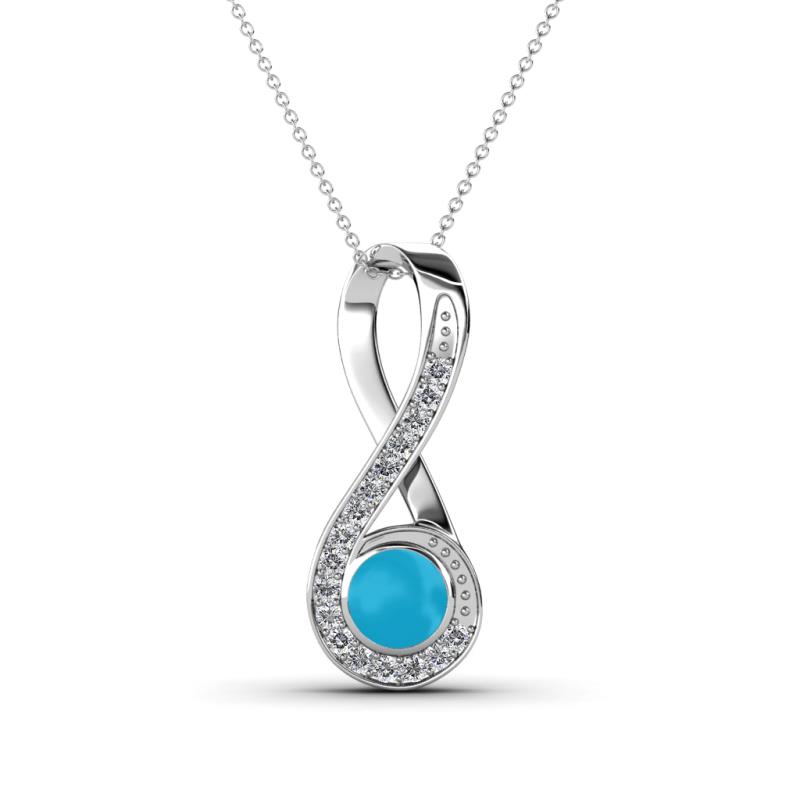 Mandana 5.00 mm Round Turquoise and Diamond Vertical Infinity Pendant Necklace 