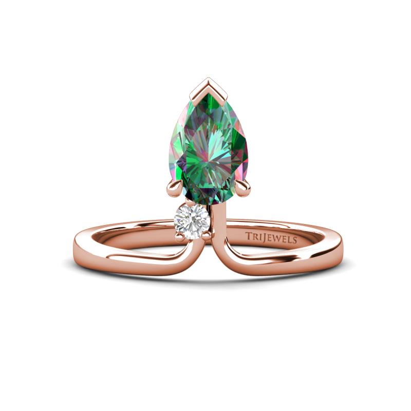 Sorelle 1.16 ctw Pear Shape Created Alexandrite accented Round Natural Diamond Floating Tear Drop Women Solitaire Plus Engagement Ring 