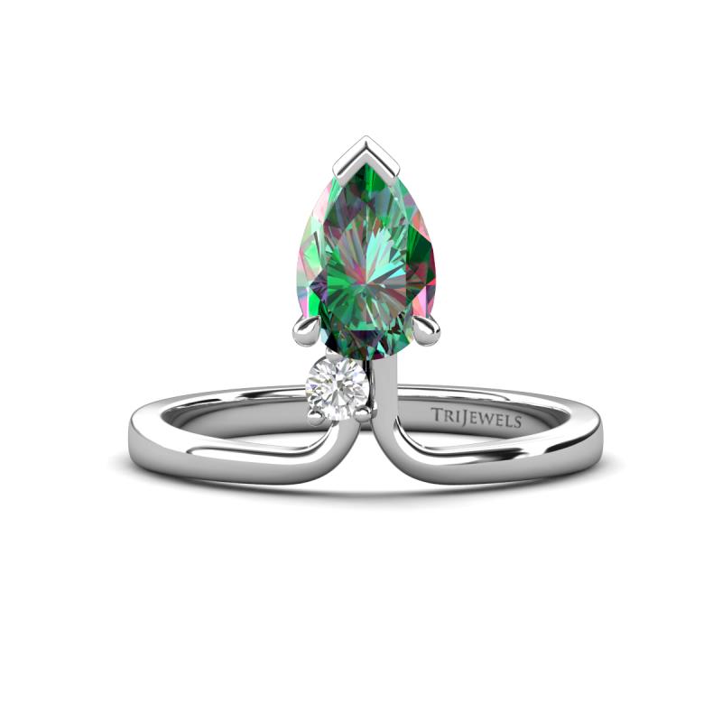 Sorelle 1.16 ctw Pear Shape Created Alexandrite accented Round Natural Diamond Floating Tear Drop Women Solitaire Plus Engagement Ring 