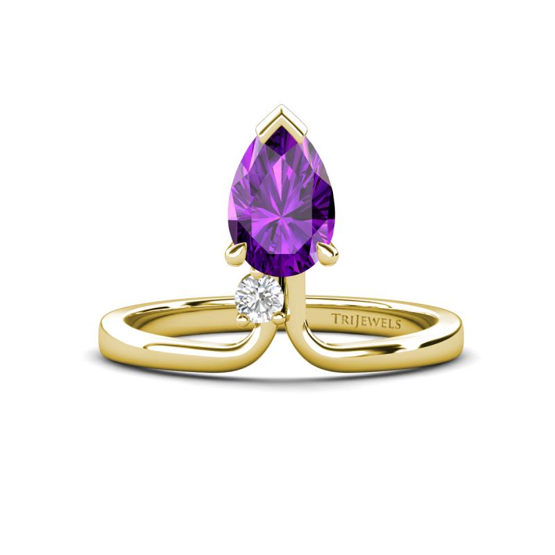Sorelle 1.00 ctw Pear Shape Amethyst accented Round Natural Diamond Floating Tear Drop Women Solitaire Plus Engagement Ring 