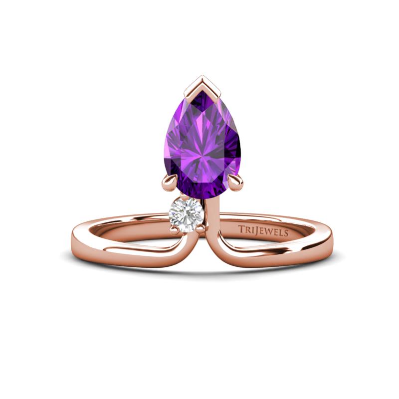 Sorelle 1.00 ctw Pear Shape Amethyst accented Round Natural Diamond Floating Tear Drop Women Solitaire Plus Engagement Ring 