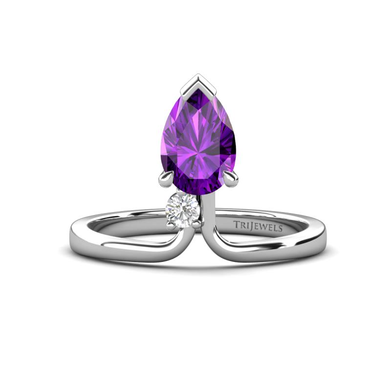 Sorelle 1.00 ctw Pear Shape Amethyst accented Round Natural Diamond Floating Tear Drop Women Solitaire Plus Engagement Ring 