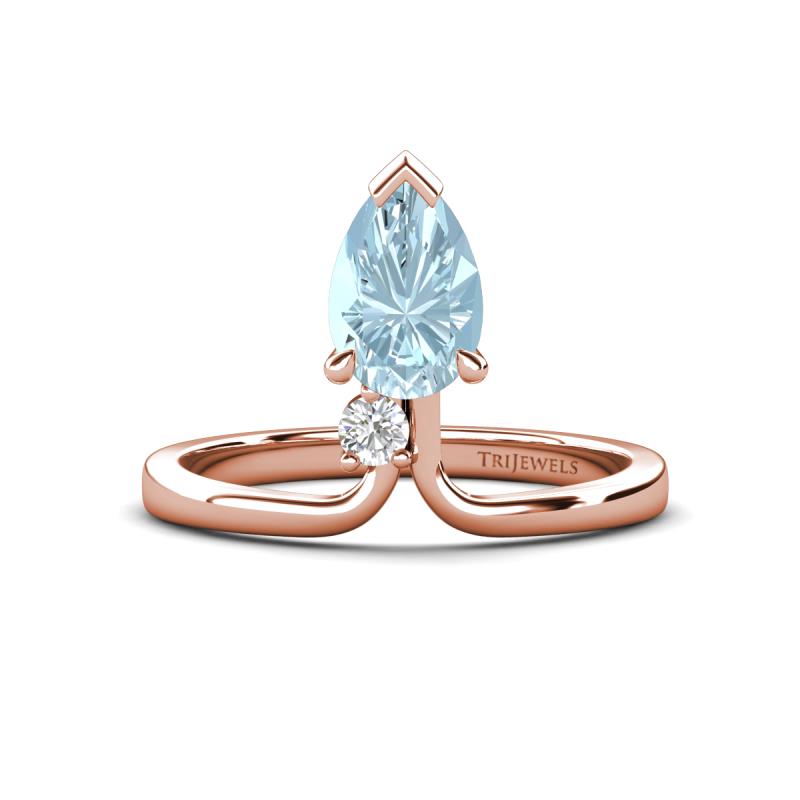 Sorelle 1.00 ctw Pear Shape Aquamarine accented Round Natural Diamond Floating Tear Drop Women Solitaire Plus Engagement Ring 