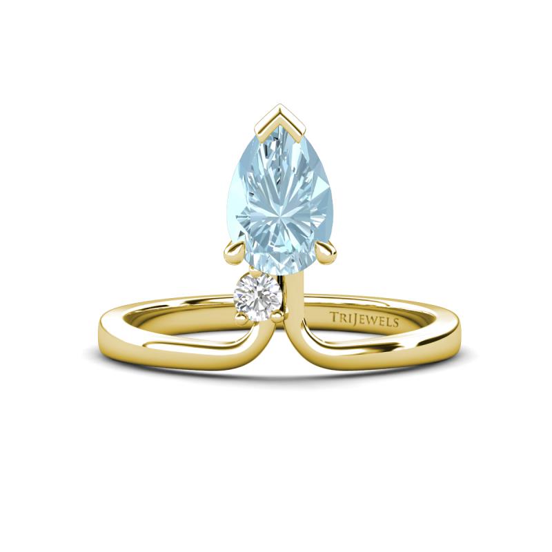 Sorelle 1.00 ctw Pear Shape Aquamarine accented Round Natural Diamond Floating Tear Drop Women Solitaire Plus Engagement Ring 