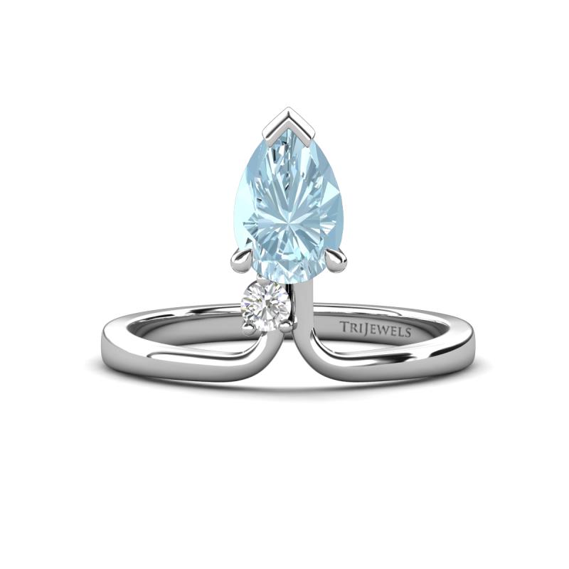 Sorelle 1.00 ctw Pear Shape Aquamarine accented Round Natural Diamond Floating Tear Drop Women Solitaire Plus Engagement Ring 