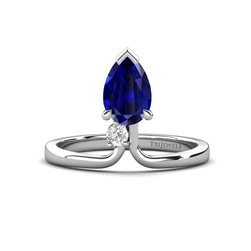 Sorelle 1.35 ctw Pear Shape Created Blue Sapphire accented Round Natural Diamond Floating Tear Drop Women Solitaire Plus Engagement Ring 