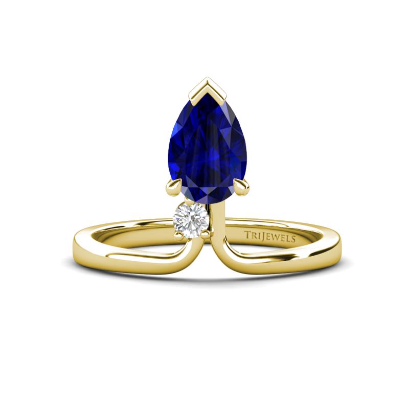 Sorelle 1.35 ctw Pear Shape Created Blue Sapphire accented Round Natural Diamond Floating Tear Drop Women Solitaire Plus Engagement Ring 