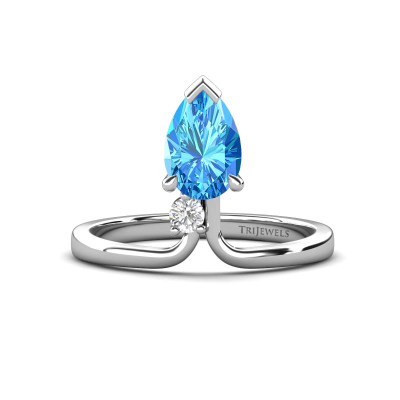 Sorelle 1.45 ctw Pear Shape Blue Topaz accented Round Natural Diamond Floating Tear Drop Women Solitaire Plus Engagement Ring 