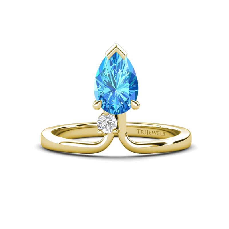 Sorelle 1.45 ctw Pear Shape Blue Topaz accented Round Natural Diamond Floating Tear Drop Women Solitaire Plus Engagement Ring 