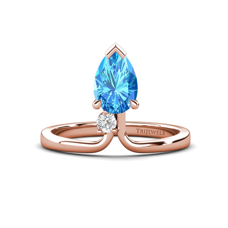 Sorelle 1.45 ctw Pear Shape Blue Topaz accented Round Natural Diamond Floating Tear Drop Women Solitaire Plus Engagement Ring 
