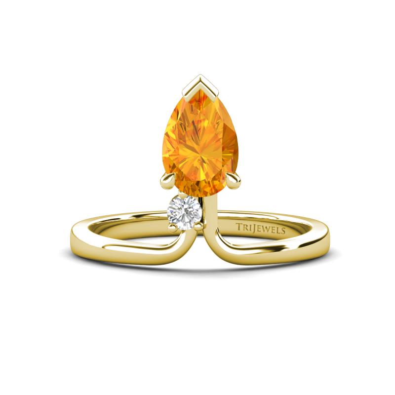 Sorelle 0.84 ctw Pear Shape Citrine accented Round Natural Diamond Floating Tear Drop Women Solitaire Plus Engagement Ring 