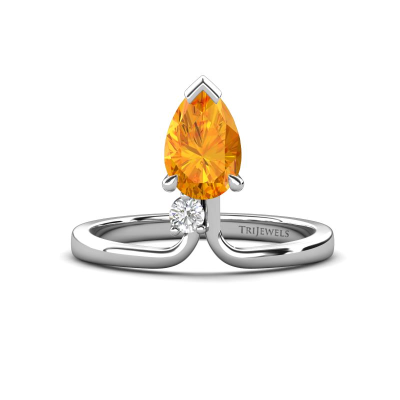 Sorelle 0.84 ctw Pear Shape Citrine accented Round Natural Diamond Floating Tear Drop Women Solitaire Plus Engagement Ring 