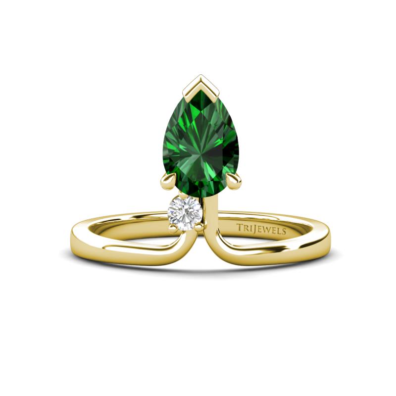Sorelle 1.05 ctw Pear Shape Created Emerald accented Round Natural Diamond Floating Tear Drop Women Solitaire Plus Engagement Ring 