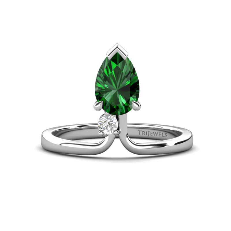 Sorelle 1.05 ctw Pear Shape Created Emerald accented Round Natural Diamond Floating Tear Drop Women Solitaire Plus Engagement Ring 
