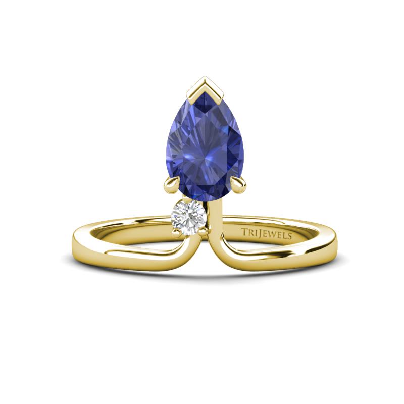 Sorelle 0.73 ctw Pear Shape Iolite accented Round Natural Diamond Floating Tear Drop Women Solitaire Plus Engagement Ring 