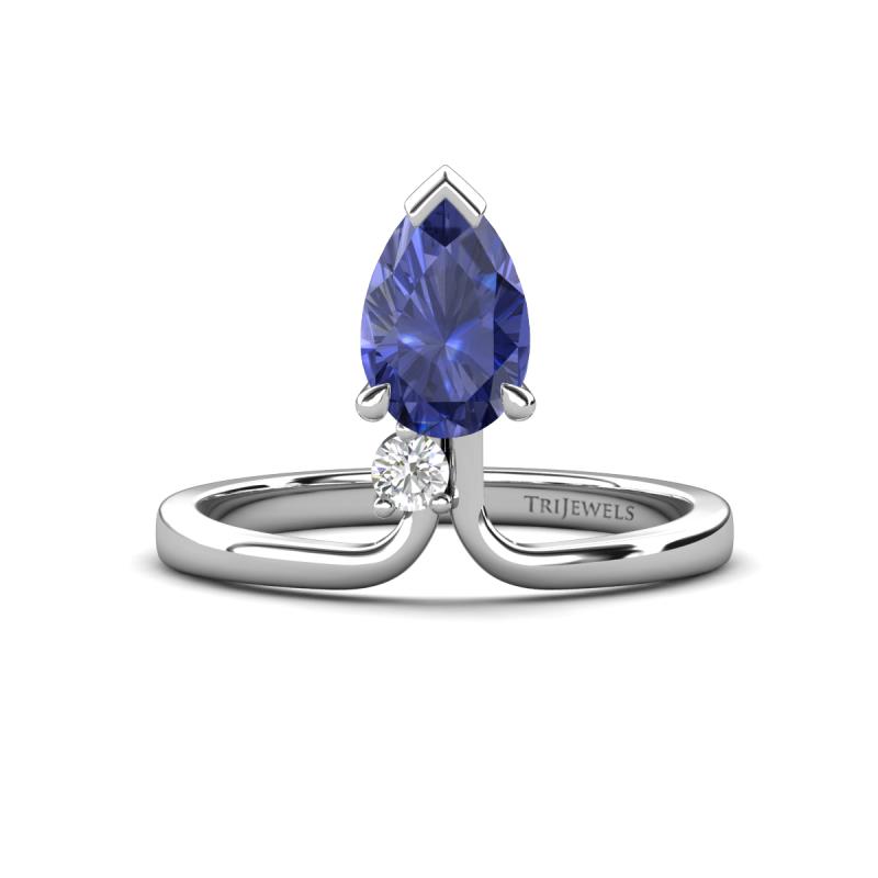 Sorelle 0.73 ctw Pear Shape Iolite accented Round Natural Diamond Floating Tear Drop Women Solitaire Plus Engagement Ring 