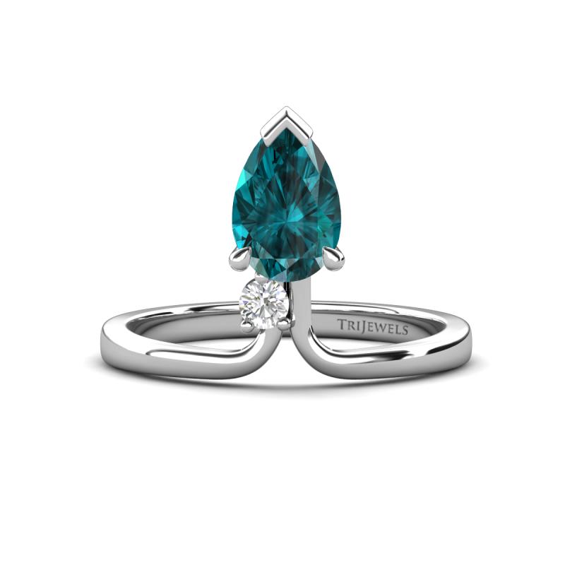 Sorelle 1.45 ctw Pear Shape London Blue Topaz accented Round Natural Diamond Floating Tear Drop Women Solitaire Plus Engagement Ring 