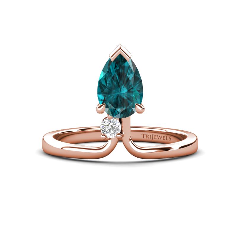 Sorelle 1.45 ctw Pear Shape London Blue Topaz accented Round Natural Diamond Floating Tear Drop Women Solitaire Plus Engagement Ring 