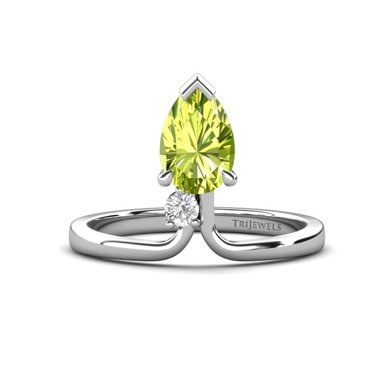 Sorelle 1.00 ctw Pear Shape Peridot accented Round Natural Diamond Floating Tear Drop Women Solitaire Plus Engagement Ring 
