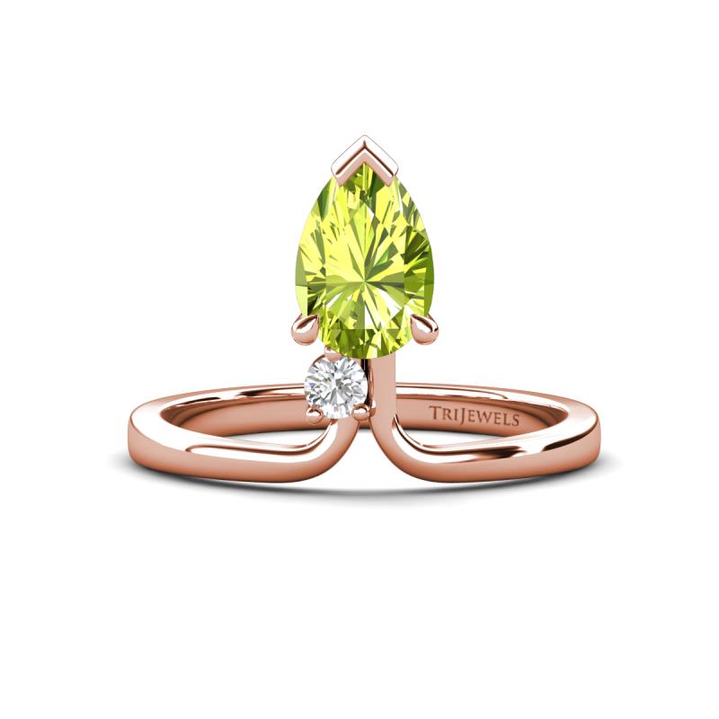 Sorelle 1.00 ctw Pear Shape Peridot accented Round Natural Diamond Floating Tear Drop Women Solitaire Plus Engagement Ring 