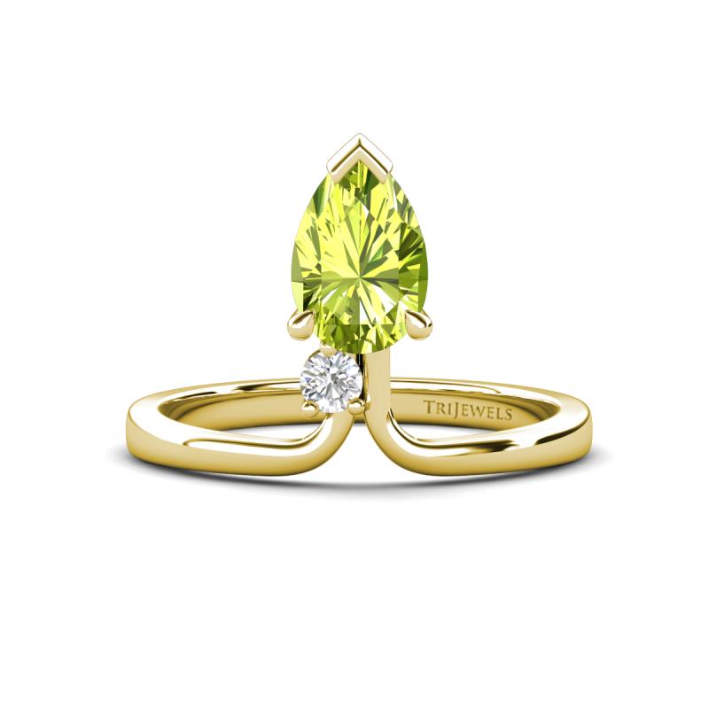 Sorelle 1.00 ctw Pear Shape Peridot accented Round Natural Diamond Floating Tear Drop Women Solitaire Plus Engagement Ring 