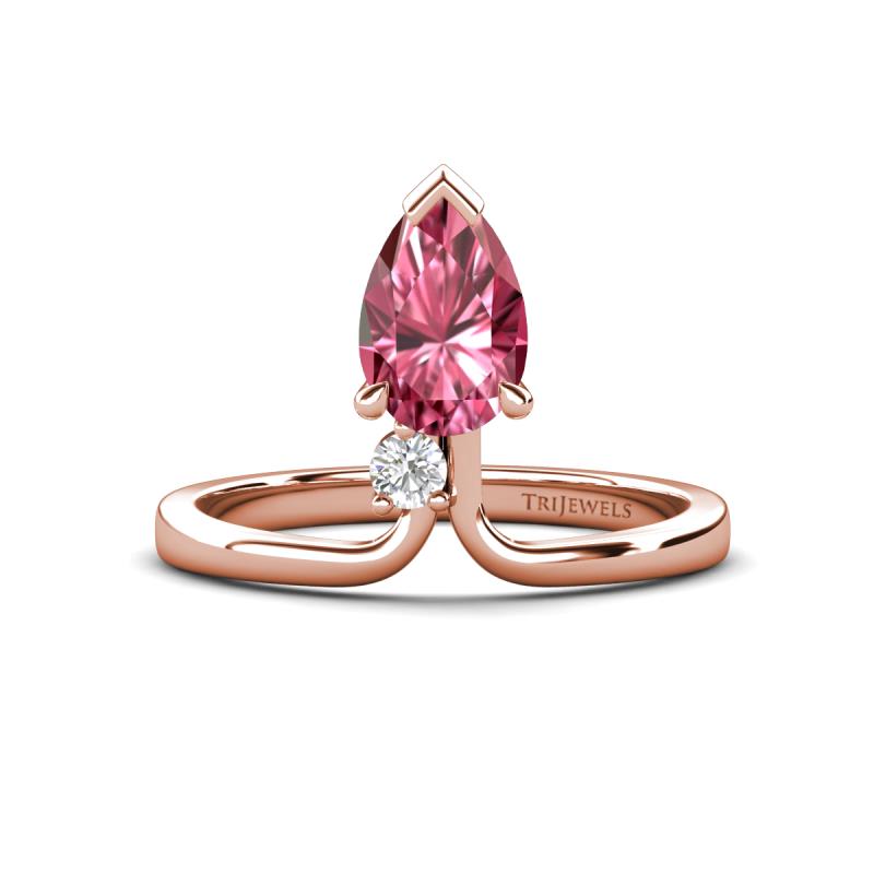 Sorelle 0.85 ctw Pear Shape Pink Tourmaline accented Round Natural Diamond Floating Tear Drop Women Solitaire Plus Engagement Ring 