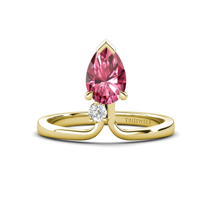 Sorelle 0.85 ctw Pear Shape Pink Tourmaline accented Round Natural Diamond Floating Tear Drop Women Solitaire Plus Engagement Ring 