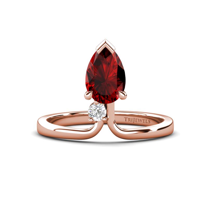 Sorelle 1.15 ctw Pear Shape Red Garnet accented Round Natural Diamond Floating Tear Drop Women Solitaire Plus Engagement Ring 