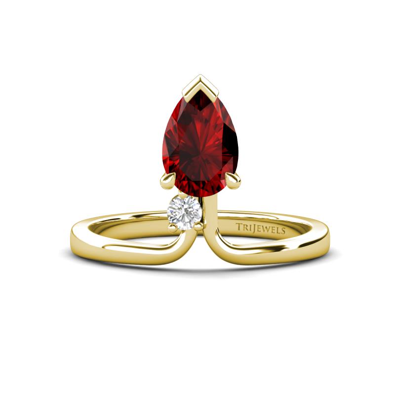 Sorelle 1.15 ctw Pear Shape Red Garnet accented Round Natural Diamond Floating Tear Drop Women Solitaire Plus Engagement Ring 