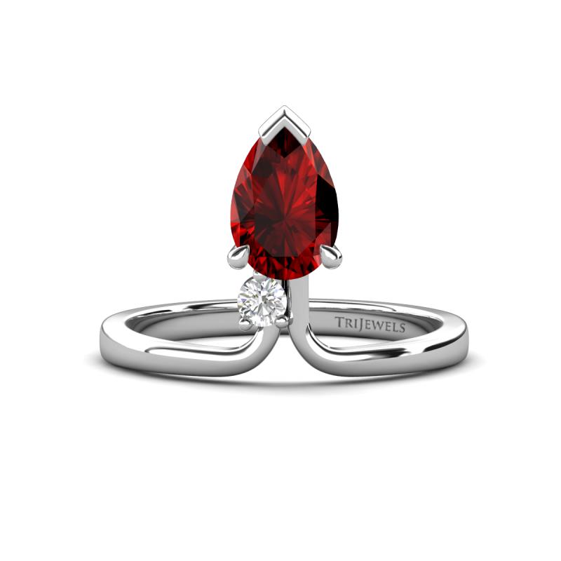 Sorelle 1.15 ctw Pear Shape Red Garnet accented Round Natural Diamond Floating Tear Drop Women Solitaire Plus Engagement Ring 