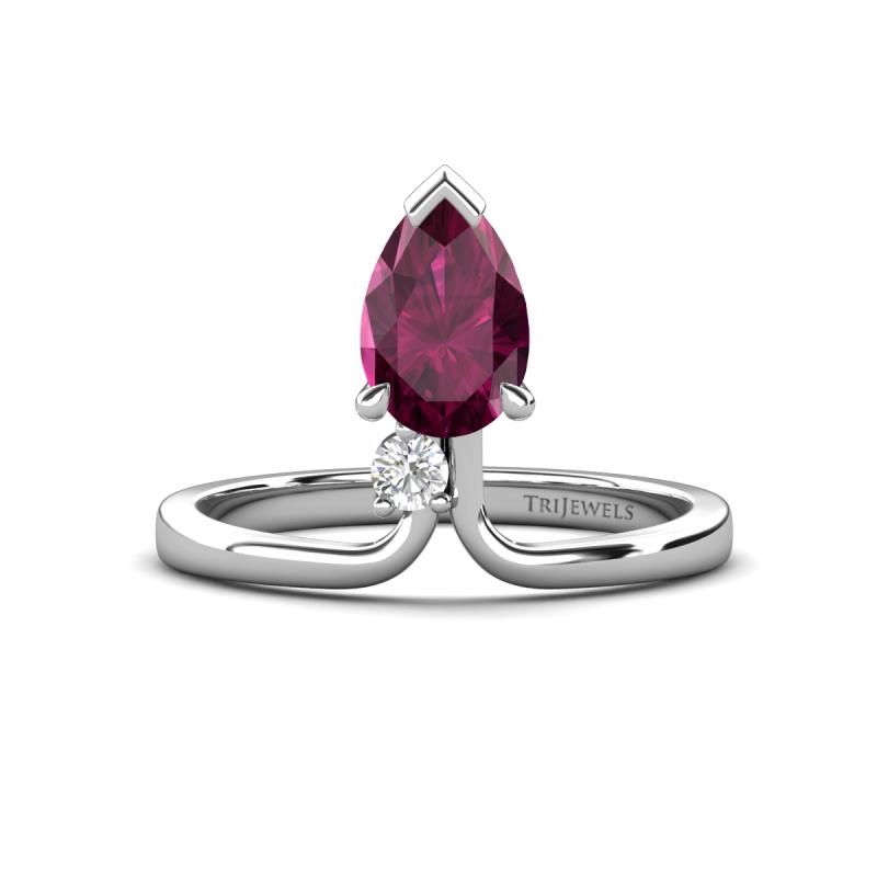 Sorelle 1.15 ctw Pear Shape Rhodolite Garnet accented Round Natural Diamond Floating Tear Drop Women Solitaire Plus Engagement Ring 