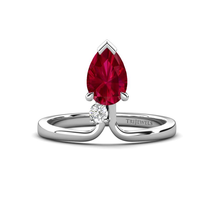 Sorelle 1.65 ctw Pear Shape Created Ruby accented Round Natural Diamond Floating Tear Drop Women Solitaire Plus Engagement Ring 