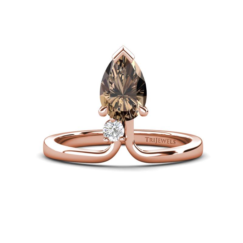 Sorelle 0.80 ctw Pear Shape Smoky Quartz accented Round Natural Diamond Floating Tear Drop Women Solitaire Plus Engagement Ring 