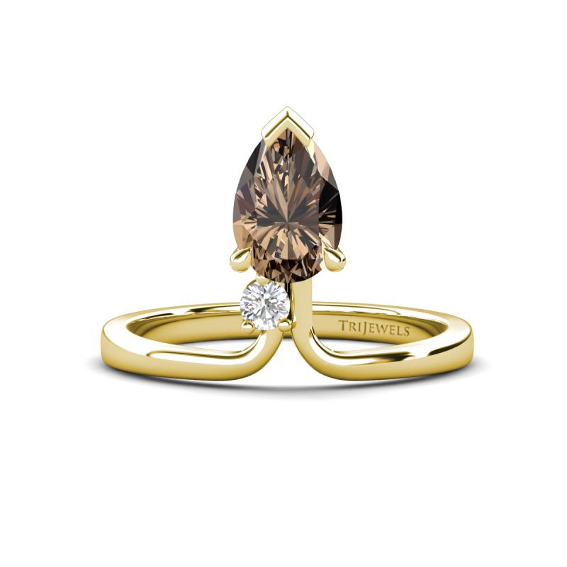 Sorelle 0.80 ctw Pear Shape Smoky Quartz accented Round Natural Diamond Floating Tear Drop Women Solitaire Plus Engagement Ring 
