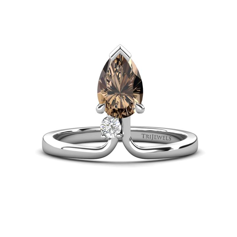 Sorelle 0.80 ctw Pear Shape Smoky Quartz accented Round Natural Diamond Floating Tear Drop Women Solitaire Plus Engagement Ring 