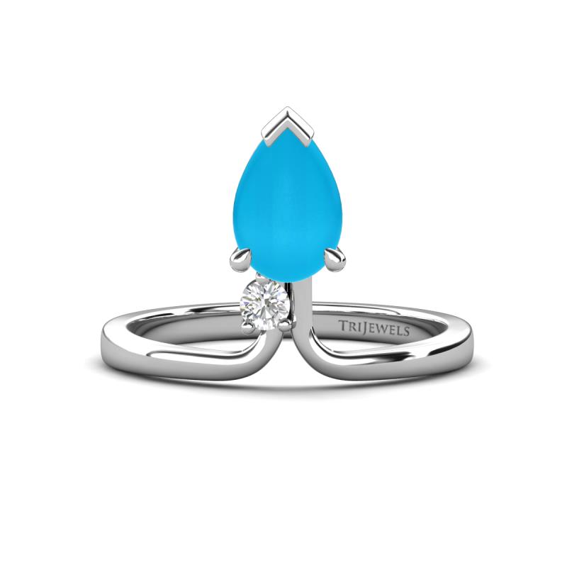 Sorelle 0.50 ctw Pear Shape Turquoise accented Round Natural Diamond Floating Tear Drop Women Solitaire Plus Engagement Ring 