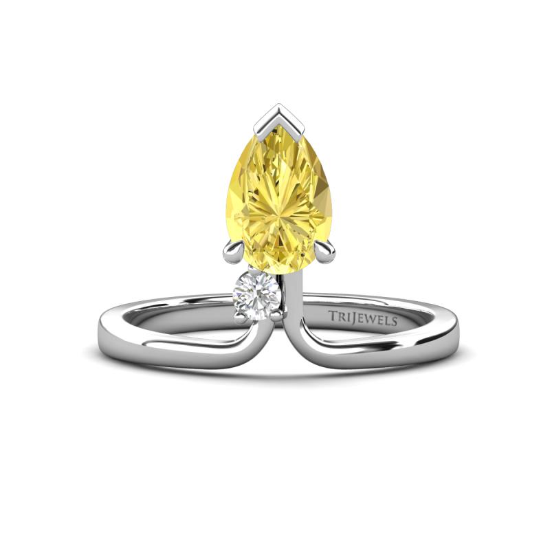 Sorelle 1.35 ctw Pear Shape Created Yellow Sapphire accented Round Natural Diamond Floating Tear Drop Women Solitaire Plus Engagement Ring 