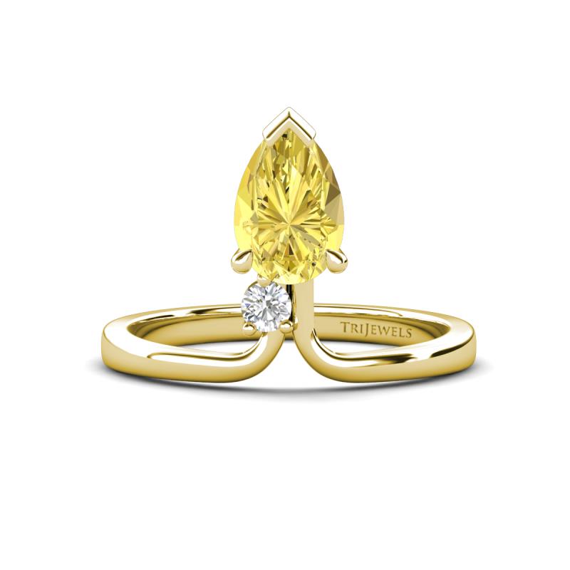 Sorelle 1.35 ctw Pear Shape Created Yellow Sapphire accented Round Natural Diamond Floating Tear Drop Women Solitaire Plus Engagement Ring 