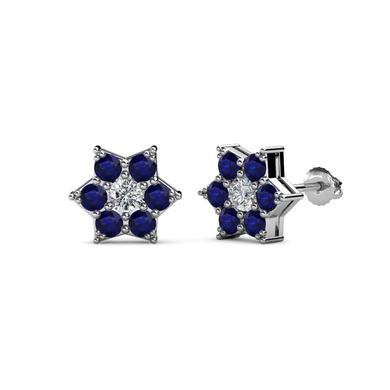 Amora 0.57 ctw Natural Diamond and Blue Sapphire Flower Earrings 