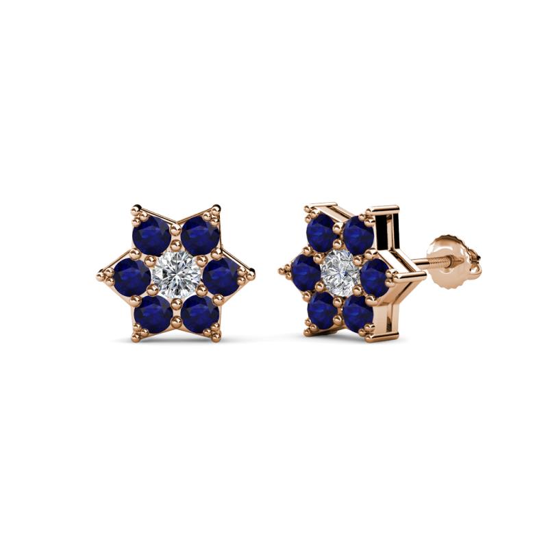 Amora 0.57 ctw Natural Diamond and Blue Sapphire Flower Earrings 