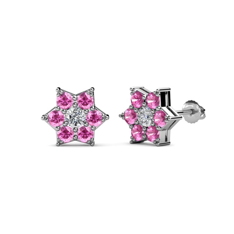 Amora 0.57 ctw Natural Diamond and Pink Sapphire Flower Earrings 